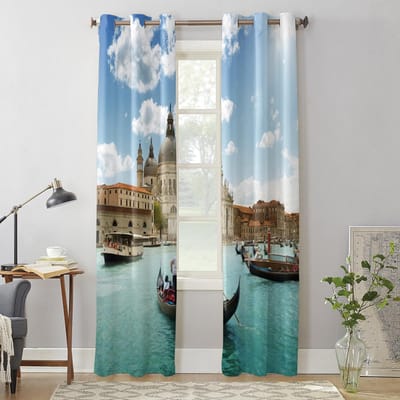 Kerk Zeekant Boot Raamgordijn Slaapkamer Woonkamer Raambekleding Keuken Decoratie Jaloezieën Gordijn 135W x 60H(cm) x1