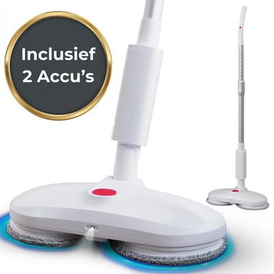 Bodilux® Draadloze Elektrische Dweil - Incl. 2 Accu's & 4 Pads - Zelfreinigende Vloerreiniger met Spray - 90 Min. Gebruiksduur - Veilig voor Laminaat, PVC & Hout