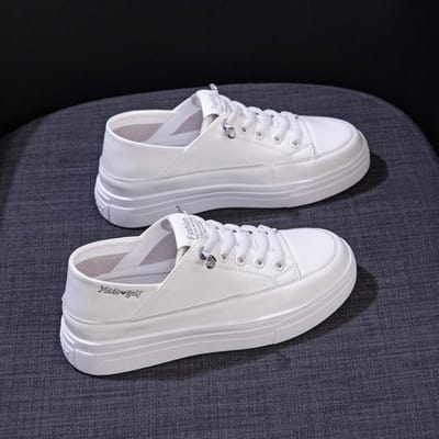 Leren Witte Schoenen Dames Schoenen Lente Nieuw All-match Platte Bodem Casual Sneakers met Twee Manieren Lui Dames Enkele Schoenen 40 gray