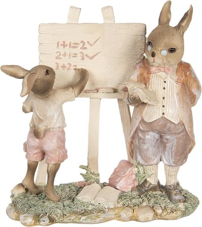 Clayre & Eef Decoratie Beeld Konijn 18*9*19 cm Beige Kunststof Decoratief Figuur Decoratieve Accessoires Woonaccessoires