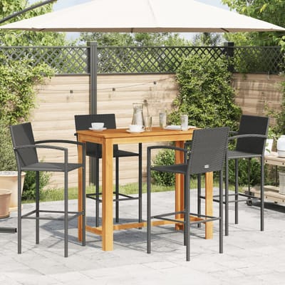 vidaXL - 5-delige - Tuinbarset - massief - acaciahout - en - poly - rattan - zwart