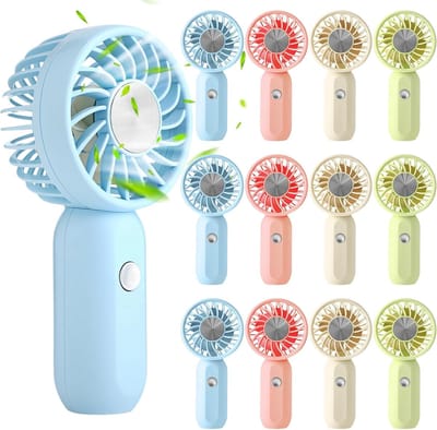 12-pack mini draagbare handventilatoren voor op reis, 3 snelheden, oplaadbare USB-batterij, kleine persoonlijke wimperventilatoren voor vrouwen buiten (groen, roze, blauw, wit, schattige stijl)