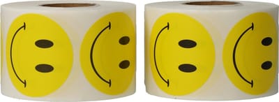 2x 500 Smiley Stickers Rond 3,8 cm Geel op een Rol - Sluitsticker Beloningssticker Kinderen - Smiley Label - Dappaz