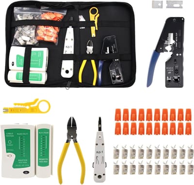 Netwerkgereedschap Set - Netwerk Installatie Kit - Kabel Reparatie - Inclusief 20 Stekkers - 31cm Pakket - Zwart Geel