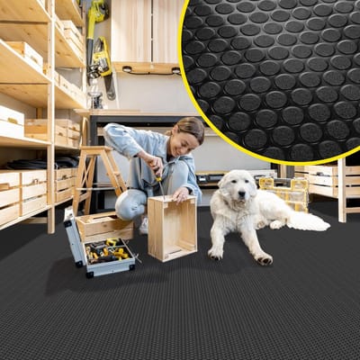 VC vloerbedekking per meter 1,5 mm antislipmat vloermat geurloze noppenmat traanplaatmat traanplaat geruit antislipnoppen zwart 650x100cm
