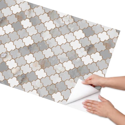 Coloray Meubel Wrap Folie - Grijs Meubelfolie - 65x130 cm - Wrapfolie Keuken Mozaïekpatroon - Decoratiefolie - Klassiek Meubelfolie - Meubel Wrap Folie - Woonkamer decoratie - Achtergronden en patronen