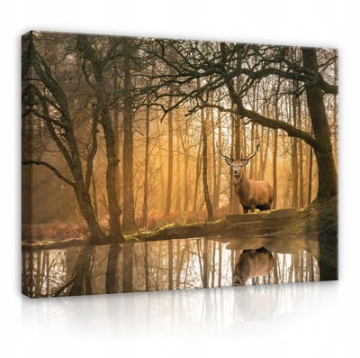 WALLARENA - Canvas schilderij - 100x70 cm - afbeelding van een hert in het bos voor de slaapkamer