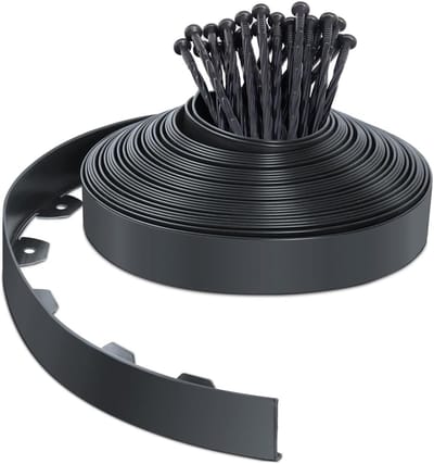 Kunststof tuinboord 10 m met 30 grondpennen – Flexibele gazonboord, stevige pennen, 50 mm hoog, antraciet