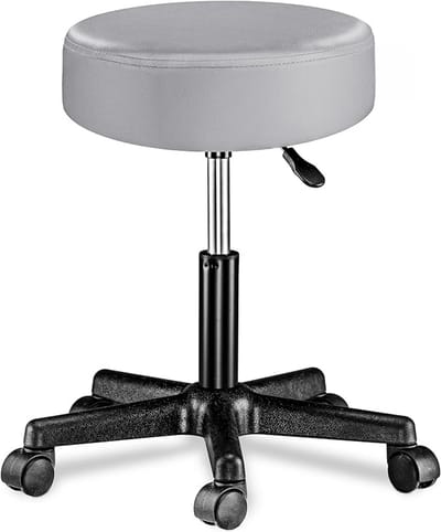 PromoHome Draaibare Verstelbare Hobbykruk Rolkruk met Imitatieleer Zitting - 10 cm Dikke Comfortabele Zitting - Grijs - Geschikt voor Keuken, Kantoor en Garage