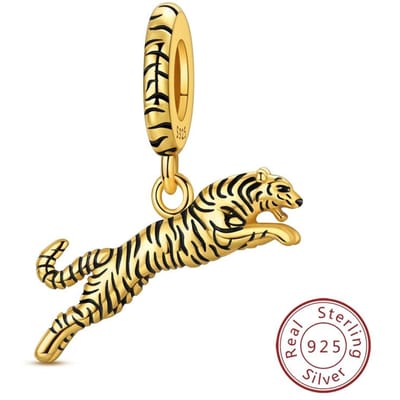 Tigre Doré Perles Uniques Artisanat Cuivre Pendentif Unique Suspendu Convient Bracelet Unique Original Bijoux Femme Cadeau beige