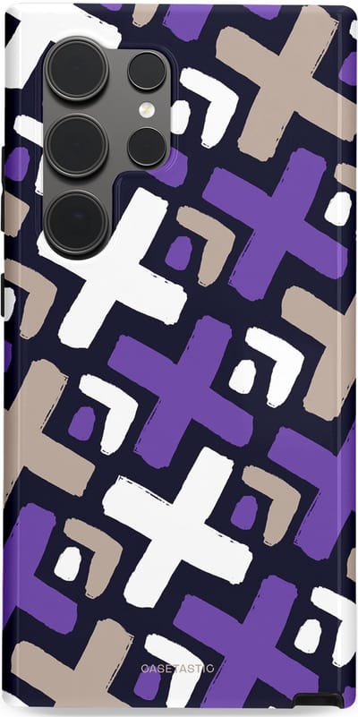 Casetastic hoesje geschikt voor Samsung Galaxy S24 Ultra - Dubbellaagse bescherming - Fresh Paars Witte X's - Fashion Case - Donkerblauw Zilver Lavendel Wit