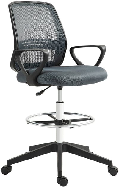 Vinsetto Staande Bureau Stoel Netweefsel, ABS-kunststof L68 x B66 x H100–120 cm Grijs