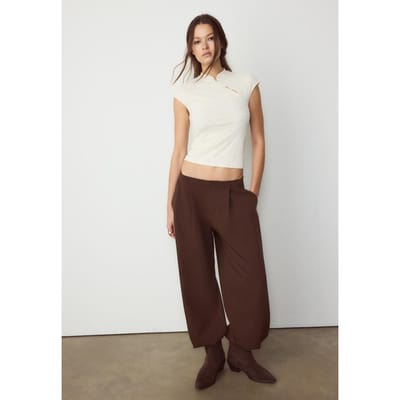 Stradivarius T-shirt met kraag met bandje en vlokprint  Ecru XS