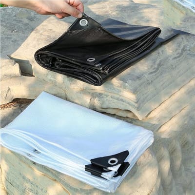 Waterdicht Zeildoek - PVC Plastic Zeil - Bescherming Buiten - Versterkte Driehoekhoeken - Gat Elke 50cm - Zwart