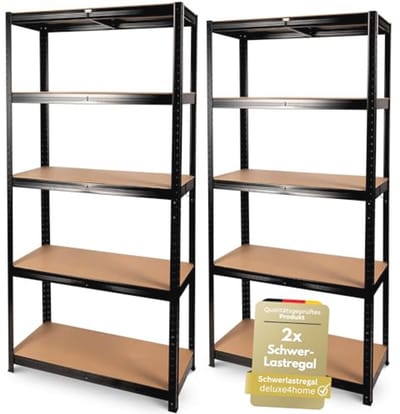 Set van 2 Zware Lastrekken - Zwart, 40 x 90 x 180 cm - Opbergrekken met Stalen Frame en Verstelbare Planken