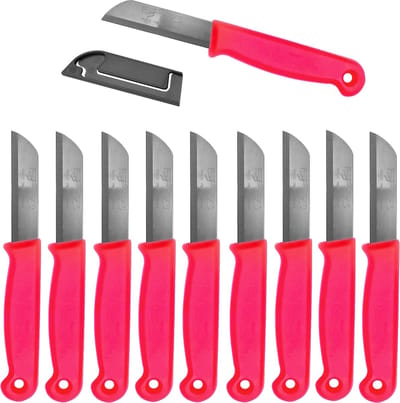 Solingen Schilmesje – RVS – Glad – 16 cm met Blade Cover – Neon Rood – 10 stuks