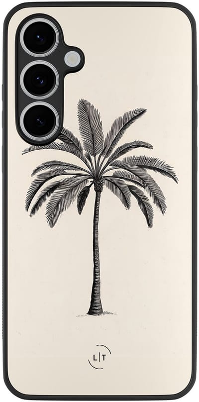 Leuke Telefoonhoesjes - Hoesje geschikt voor Samsung Galaxy S24 FE - Palmboom - Backcover zwart - Natuur - Beige