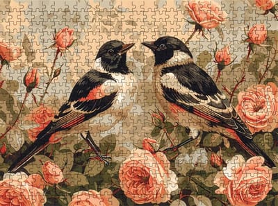 Houten Puzzel - Raadsel - Ontspanning - Niet-reflecterend oppervlak - 75 x 50 cm - Bloemen en vogels