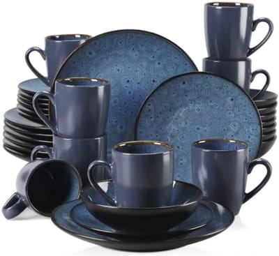 Tida Serviesset - 32 delig - 8 persoons - Dinerborden - Bordenset - Blauw - Keukenservies - Servies - Ontbijtborden - Diepe borden