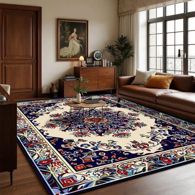 Perzische Luxe Grote Woonkamerkleden Boheemse Decoratie Huis Sofa Gebied Makkelijk Schoon Te Maken Tapijt Slaapkamer Garderobe Antislip Vloermat 6.5x6.5ft(200x200cm)