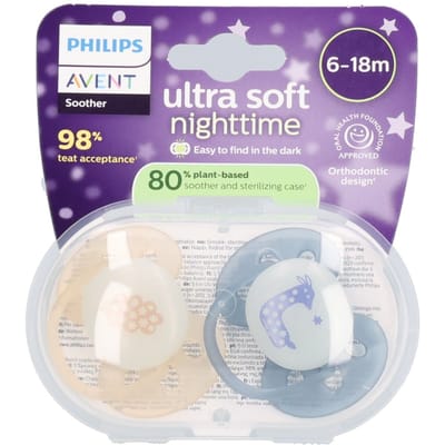 Philips Avent Ultra Soft Nighttime - 6 tot 18 maanden - Glow-in-the-dark fopspeen - SCF094/03