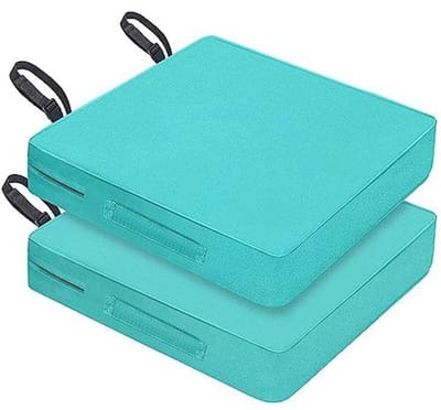 Waterdichte Terrasstoelkussens 50x50x7 cm - Set van 2 Koraalblauw met Handvat en Verstelbare Bandjes - Ideaal voor Tuinbanken