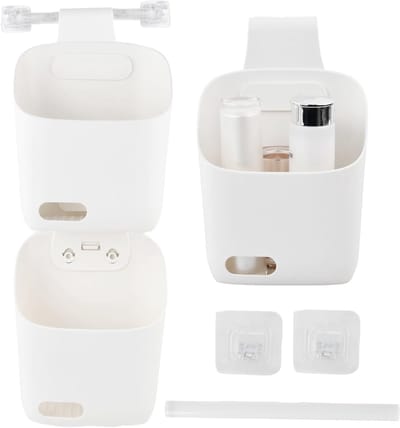 Set van 3 Opbergmanden met Haakjes voor Hangende Organisatie in Badkamer, Keuken en Studentenhuis - Stapelbare Plastic Opbergdozen