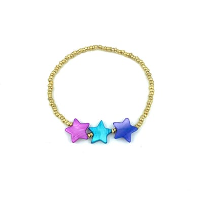 Luna-Leena duurzame kinderarmband sterren - multi - L15cm stretch - handgemaakt in Nepal - star beads- kids bracelet - accessoires - feest - cadeau - kinderfeestje - verjaardag - armband - sieraad - kerstster, Christmas gift