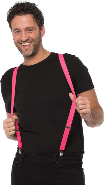 Partychimp Bretels voor bij Carnavalskleding Heren Carnaval Accessoires 2,5 Cm Breed - Neon Roze - One-size