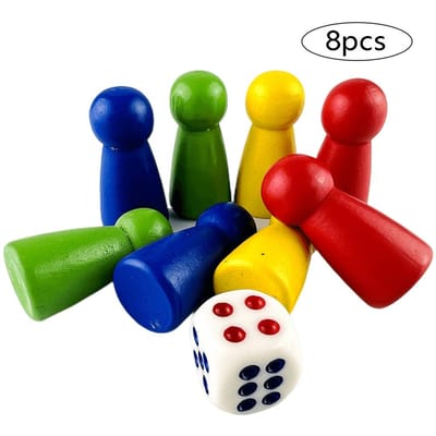 8 stuks Pion Schaken met 1 Dobbelsteen Houten Spelstukken 31 mm voor Bordspel Kaartspel en Andere Spelaccessoires 4 Kleuren rood