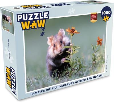 Puzzel Hamster die zich verstopt achter een bloem - Legpuzzel - Puzzel 1000 stukjes volwassenen