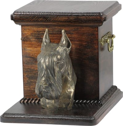 Schnauzer urn met beeldje - elegante urn voor hondenas