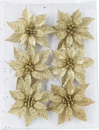 Cosy & Trendy Kersthangers - 6x - bloemen ijzerdraad - glitter - goud - Decoratiebloemen - kerstboomversiering