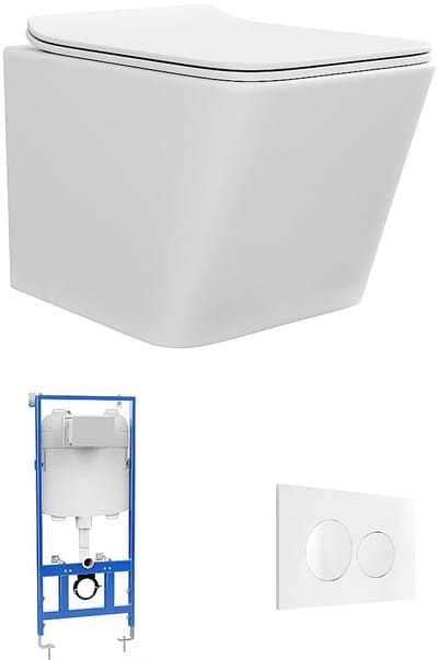 Vente-unique Set voor hang-wc, mat wit, met voorwandsysteem en witte bedieningsplaat - CLEMONA L 35.5 cm x H 34 cm x D 51.5 cm
