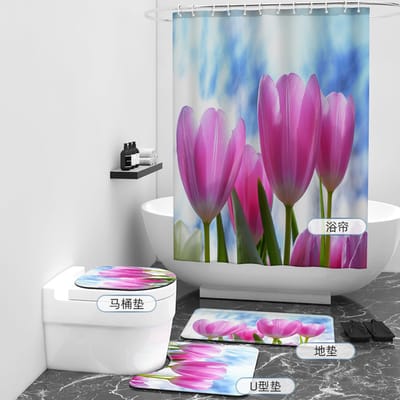 Floraweg Douchegordijn,Shower Curtain,badgordijn,badkamergordijn,Abstract Flower Tulip Rose,-topkwaliteit - digitale printen -Anti Schimmel - Inclusief 12 ringen -met 12 stuks douchegordijnhaken – Waterdicht -Wasbaar- Polyester - 180x200 cm
