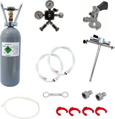 Accessoirepakket voor biertap Kontakt 2-kraans - met Fustkoppeling Type M, 5L adapter en CO2-fles 2 kg