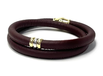 NIEUW! Jolla - dames armband zilver - leer - magneetsluiting - bedels - tweekleurig - Golden Touch - Bordeaux