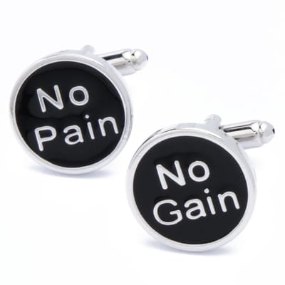 Manchetknopen - No Pain No Gain Zwart Rond