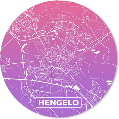 Muismat rond 20x20 cm - Mousepad Stadskaart - Hengelo - Paars - Roze - Ronde muismatten