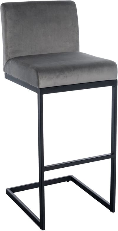 CLP Hopewell Barkruk - met rugleuning - met voetensteun - met zwart metalen frame - Fluweel - Velvet - grijs/zwart