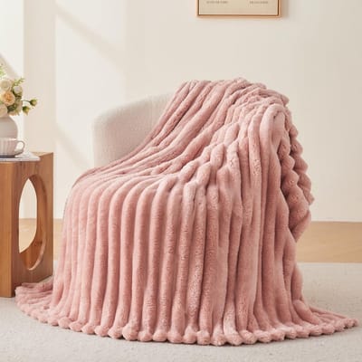 Famanu – Pluizige flanellen deken imitatiebont bed gooien super zachte warme grote deken voor bed sofa auto - roze