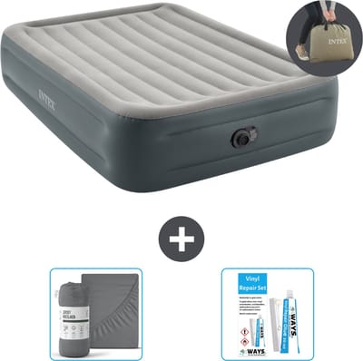 Intex Luchtbed - 2-Persoons - 152 x 203 x 46 cm - Grijs - Inclusief pomp - Hoeslaken en Reparatieset