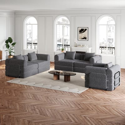 MODFU Eenzits Slaapbank - 2-In-1 - Met Opbergruimte In Armleuning - Modulaire Opstelling - Chenille - Grijs