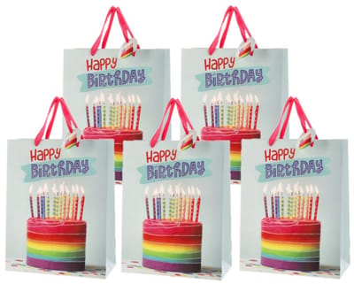 Verjaardag giftbags/cadeau tasje - Set van 12x stuks - verjaardagstaart - 25 x 32 x 12 cm - papier - cadeau tassen