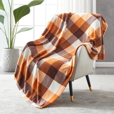Flanel fleecedeken, 150 x 200 cm, voor alle seizoenen, oranje, voor bed, bank, auto