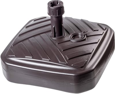 KADAX Parasolstandaard, ronde parasolstandaard, parasolhouder vulbaar met zand water of grind, standaard van kunststof voor tuin, terras, strand (versie 1, vierkant, bruin)