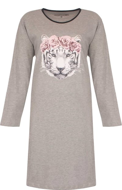 Temptation Dames Nachthemd - Bigshirt - Grijs Melange - Maat S