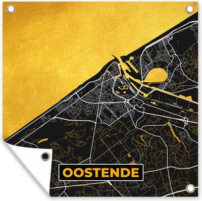 Tuin poster Kaart - Oostende - Plattegrond - Stadskaart - Goud - 200x200 cm - Tuindoek