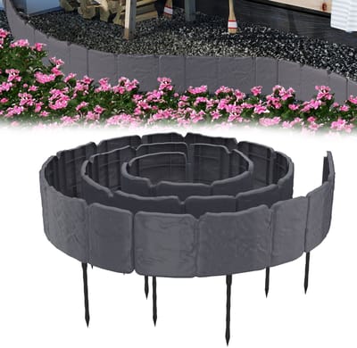 Froadp 7,5m Gazonrand, kunststof bloembedrand, gazonrand, gazonrand, maaikant, palissade, tuinbed, eenvoudig inslaan, stabiel, flexibele gazonbegrenzing, tuin, decoratief, Antraciet