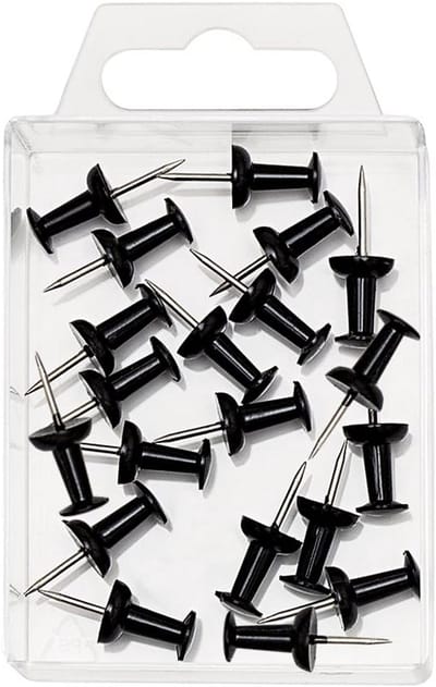 Diabolo-vormige pinspelden in transparante doos - 20 stuks - zwart